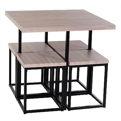 Farmhouse 5 Piece Square Wood Steel Kitchen Dining Set