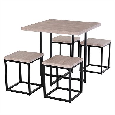 Farmhouse 5 Piece Square Wood Steel Kitchen Dining Set