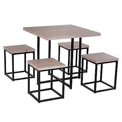 Farmhouse 5 Piece Square Wood Steel Kitchen Dining Set