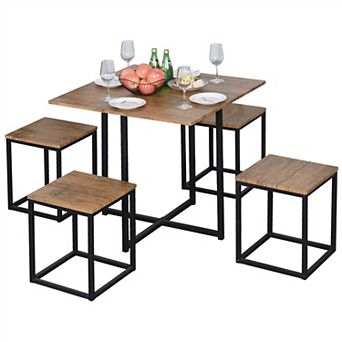 Farmhouse 5 pc Square Wood Steel Kitchen Dining Set