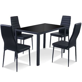 5 pc Black Glass Tabletop Dining Set With Soft Leather Chairs