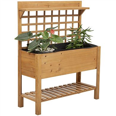 Raised Planter Bed with Trellis & Wheels 3-Tier Garden Planter for Patio or Deck, Natural, 41.25 in.