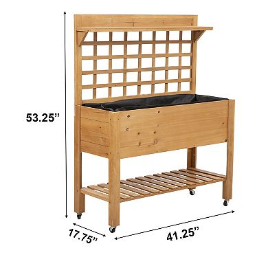 Raised Planter Bed with Trellis & Wheels 3-Tier Garden Planter for Patio or Deck, Natural, 41.25 in.