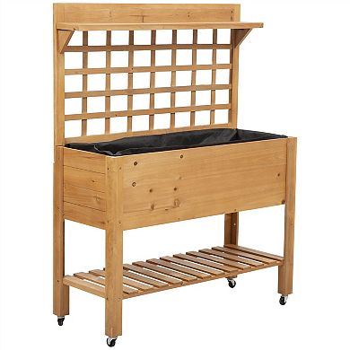 Raised Planter Bed with Trellis & Wheels 3-Tier Garden Planter for Patio or Deck, Natural, 41.25 in.