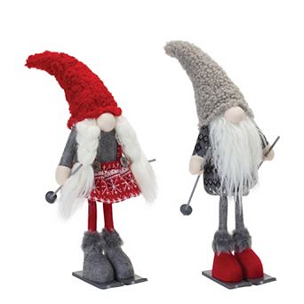 Plush Winter Gnome On Skis (set Of 2)