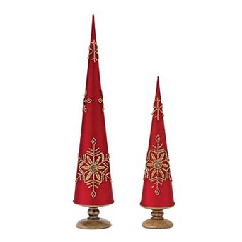 Cone Pine Tree With Beaded Snowflake (set Of 2)