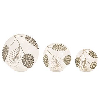 Led Frosted Gold Pinecone Orb (set Of 3)
