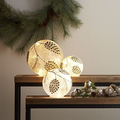 Led Frosted Gold Pinecone Orb (set Of 3)