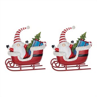 Santa Gnome In Sleigh Figurine (Set Of 2)