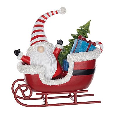 Santa Gnome In Sleigh Figurine (Set Of 2)