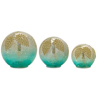 Led Crackle Glass Gold And Blue Pinecone Orb (Set Of 3)