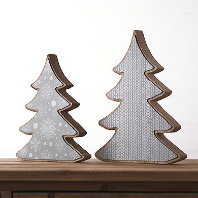 Wood Pine Tree Decor (Set Of 2)