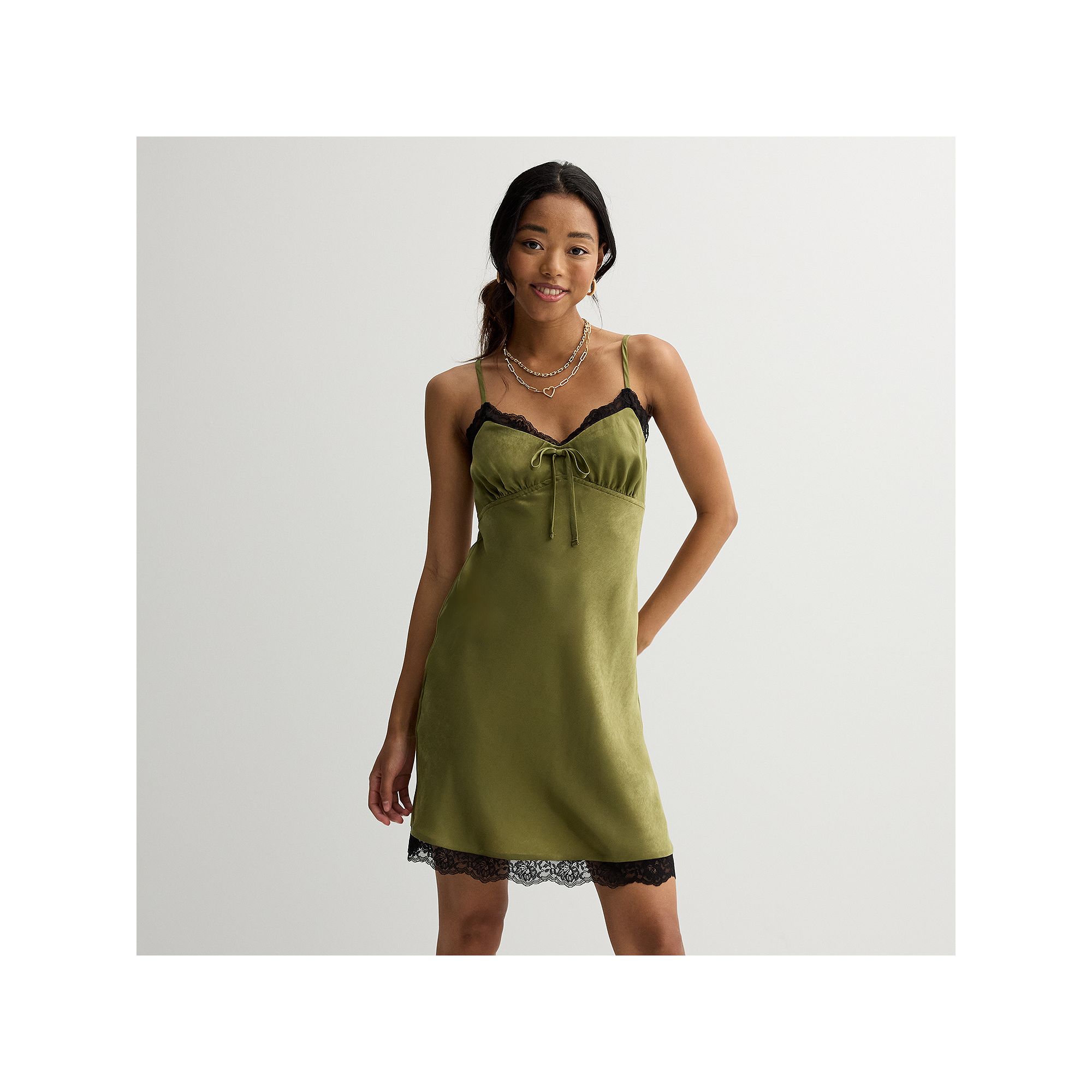 Juniors Live To Be Spoiled Lace Trim Satin Slip Dress, Girls, Size: XS, G