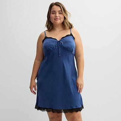 Juniors' Plus Size Live To Be Spoiled Lace Trim Satin Slip Dress