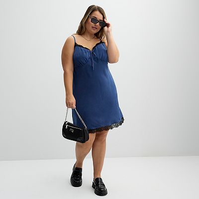 Juniors' Plus Size Live To Be Spoiled Lace Trim Satin Slip Dress