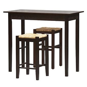 3 pc Espresso Dining Set With Table And 2 Backless Stools