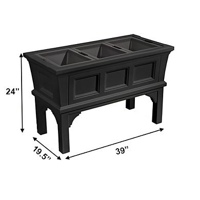 Raised Planter Box Black with 3 Removable Trays for Flowers Herbs Vegetables 39 Inch