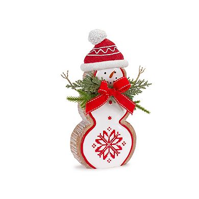 Nordic Snowflake Snowman Figurine with Pine Bow Accent (Set of 2)