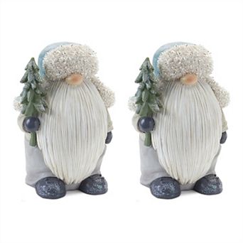 Gnome With Pine Tree Figurine (set Of 2)