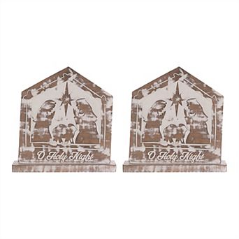 White Washed Nativity Sign (Set Of 2)