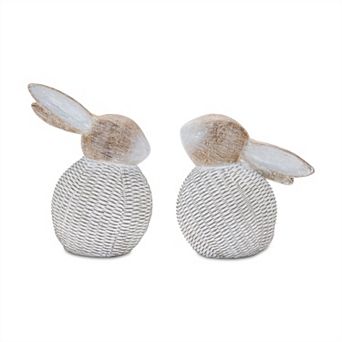 Wicker Wood Grain Bunny Figurine (Set Of 2)