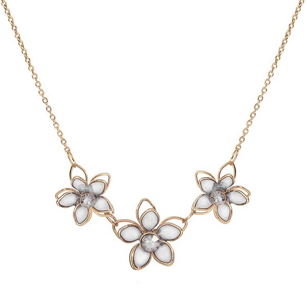 LC Lauren Conrad Crystal Three Flower Statement Necklace