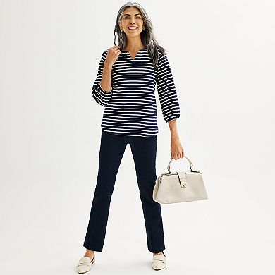 3/4 Sleeve Split Neck Top