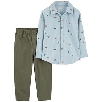 Toddler Boy Carter's Airplane Print Button-Up Shirt & Pants Set