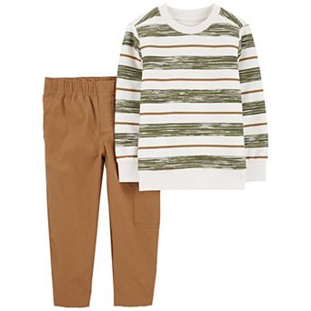Toddler Boy Carter's Striped Long Sleeve T-Shirt & Canvas Cargo Pants Set