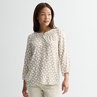 Women's Croft & Barrow® Smocked Shoulder Blouse
