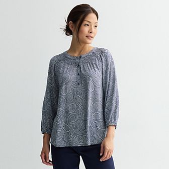 Women's Croft & Barrow® Smocked Shoulder Blouse