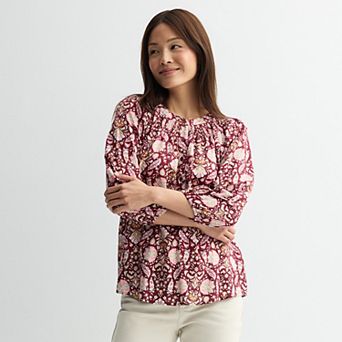 Women's Croft & Barrow® Smocked Shoulder Blouse