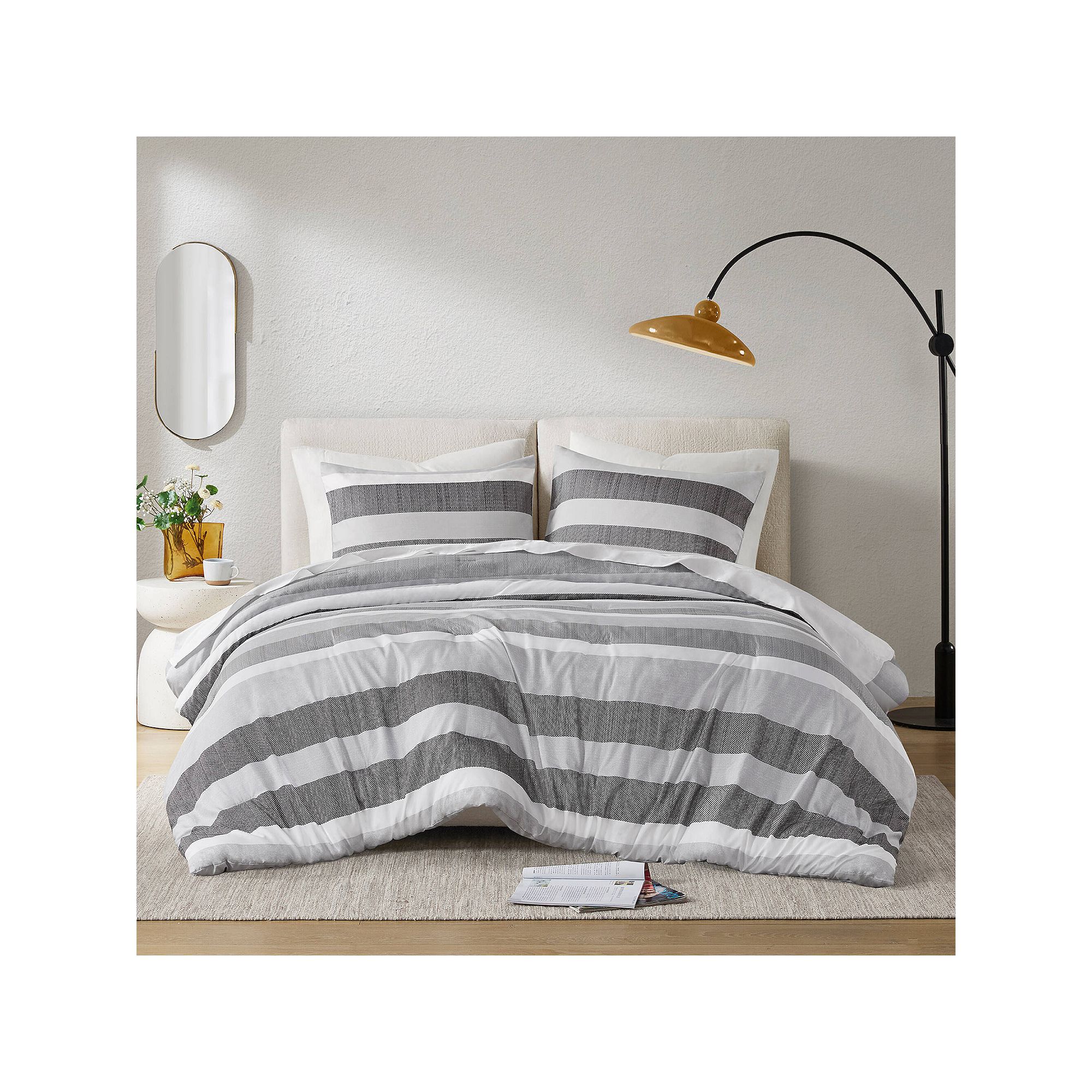 510 Design Blake Stripe Textured Print Comforter Set, Black Gray