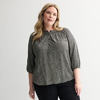 Plus Size Croft & Barrow® Smocked Shoulder Blouse