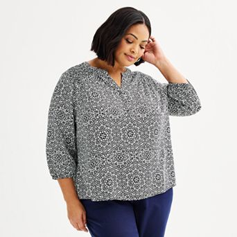 Plus Size Croft & Barrow® Smocked Shoulder Blouse