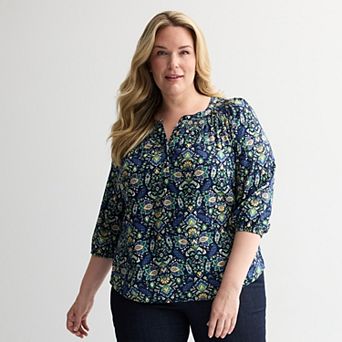 Plus Size Croft & Barrow® Smocked Shoulder Blouse