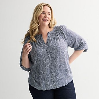 Plus Size Croft & Barrow® Smocked Shoulder Blouse