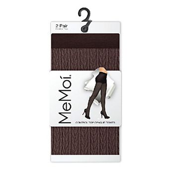 Braided Chain/solid Control Top Tights 2 Pack