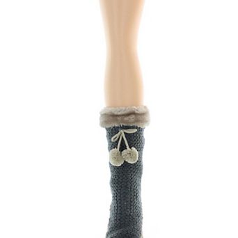 Comfy Knit Moccasin Pom-pom Sherpa Lined Moccasin-style Socks