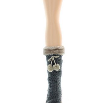 Comfy Knit Moccasin Pom-Pom Sherpa Lined Moccasin-Style Socks