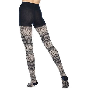 Diamond Fair Isle Patterned Cotton Blend Sweater Tights