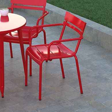 Emma And Oliver Rennes Set of 4 Powder Coated Steel Stacking Dining Chair With Arms And 2 Slat Back
