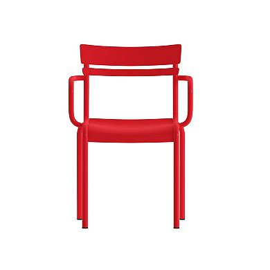 Emma And Oliver Rennes Set of 4 Powder Coated Steel Stacking Dining Chair With Arms And 2 Slat Back