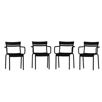 Emma And Oliver Rennes Set of 4 Powder Coated Steel Stacking Dining Chair With Arms And 2 Slat Back