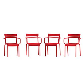 Emma And Oliver Rennes Set of 4 Powder Coated Steel Stacking Dining Chair With Arms And 2 Slat Back