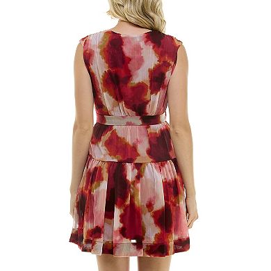 Women's Taylor Abstract Print Serena Sleeveless V-Neck Ruffle Tiered Mini Dress
