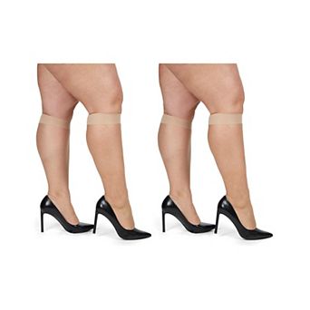 Silky Sheer Plus Size Curvy Knee High Stockings 2 Pack