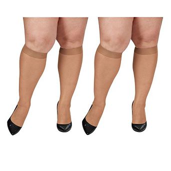 Silky Sheer Plus Size Curvy Knee High Stockings 2 Pack