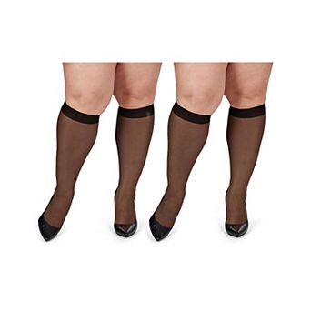 Silky Sheer Plus Size Curvy Knee High Stockings 2 Pack