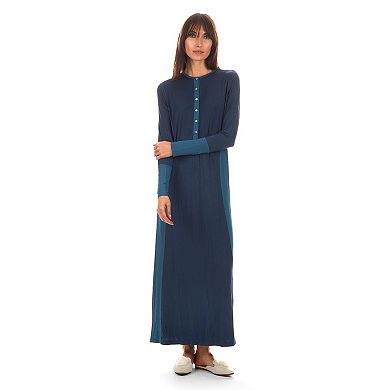 Women's Two-tone Button-accent Soft Full-length Nightgown
